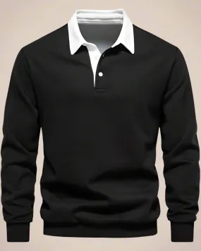 Men Long Sleeve Polo Jumper with Contrasting Collar