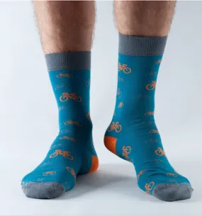 Mens Bambo Socks Doris & Dude Bicycle Bike Teal Orange/Grey 7-11UK