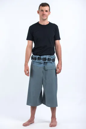 Men's Cropped Fisherman Pants with Pattern Waist Band in Blue Gray