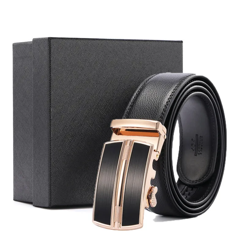 Men's Premium Genuine Leather Ratchet Dress Belt with Automatic Click Buckle