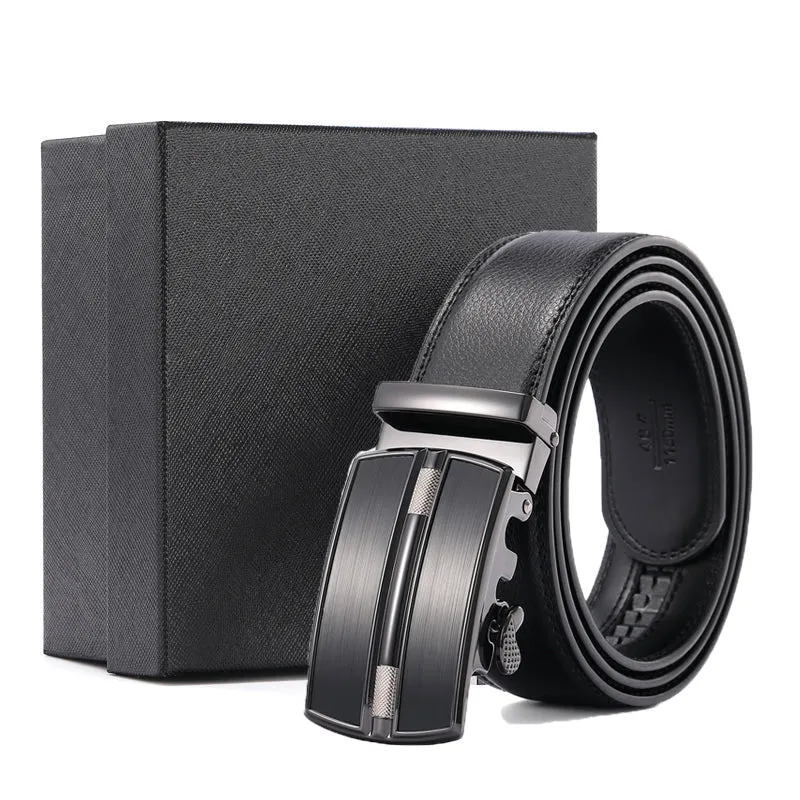 Men's Premium Genuine Leather Ratchet Dress Belt with Automatic Click Buckle