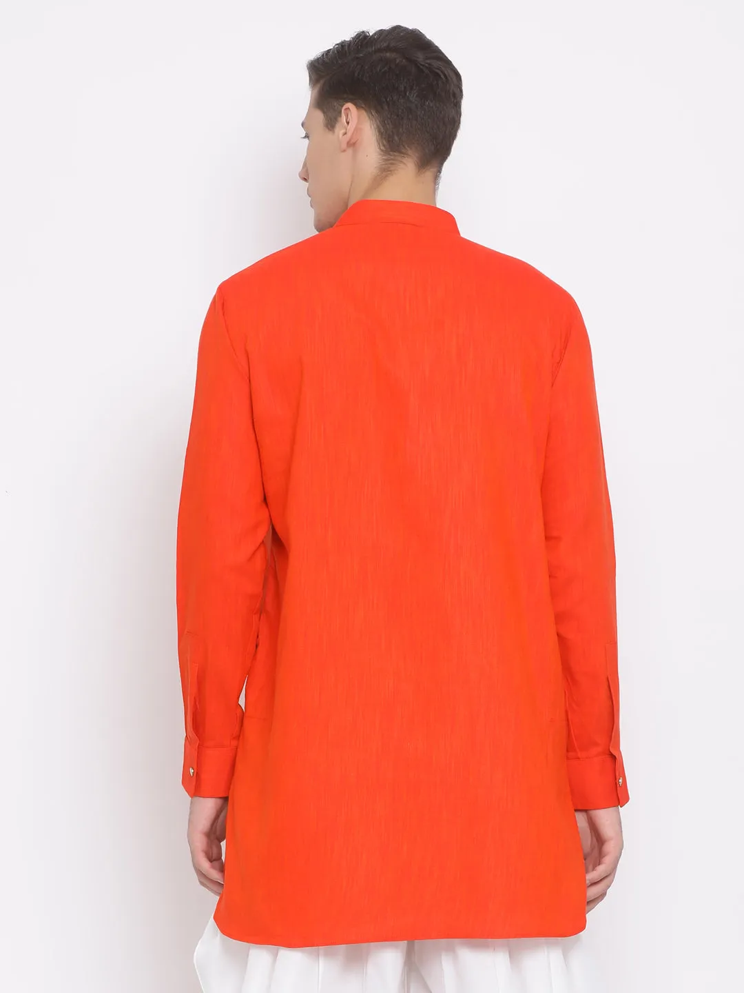 Men's Red Cotton Blend Kurta