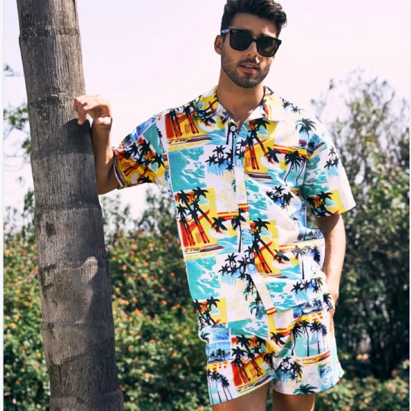 Men's Shirt Short 2-Piece Hawaiian Loose Tropical Print Casual Sets | ST05