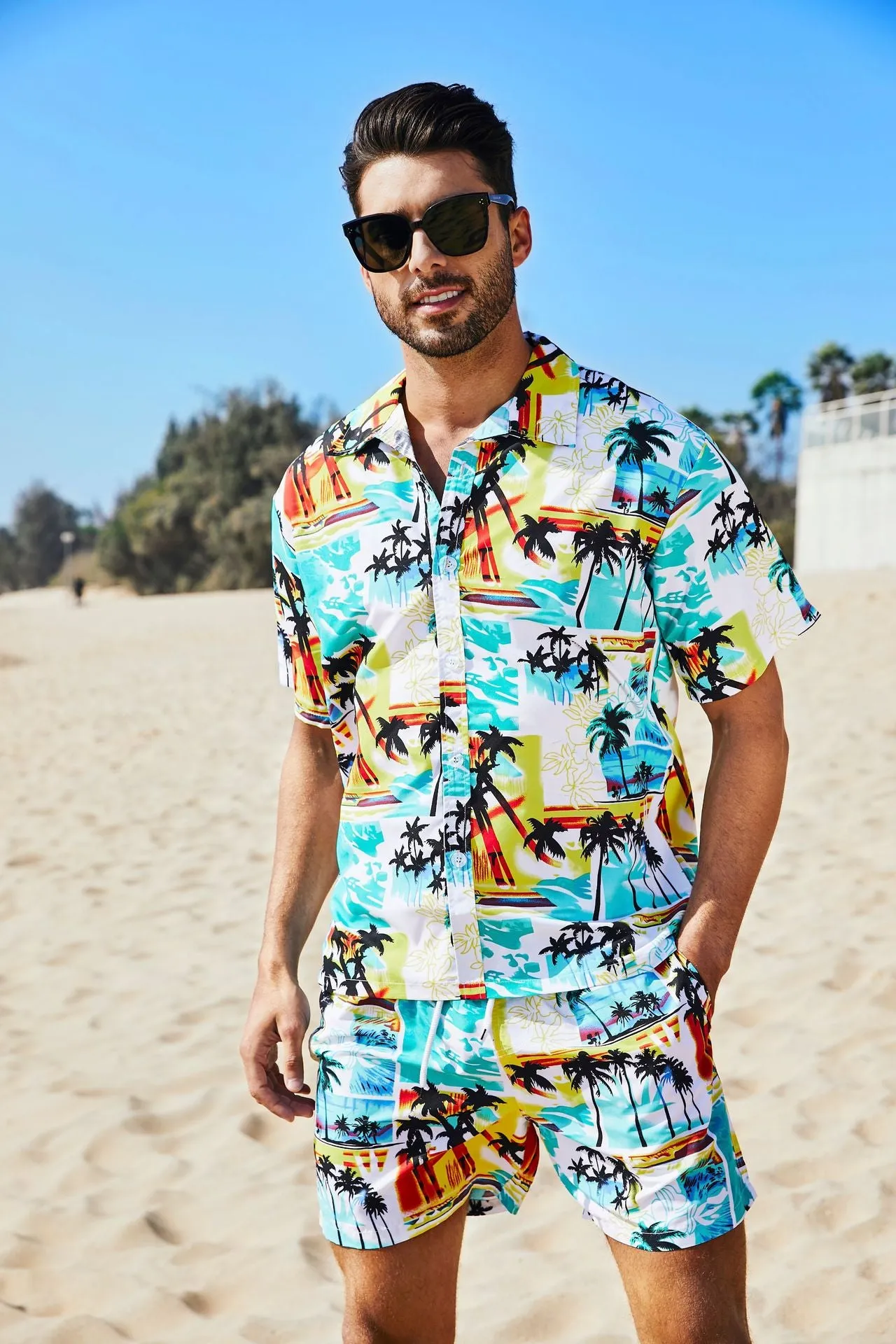 Men's Shirt Short 2-Piece Hawaiian Loose Tropical Print Casual Sets | ST05