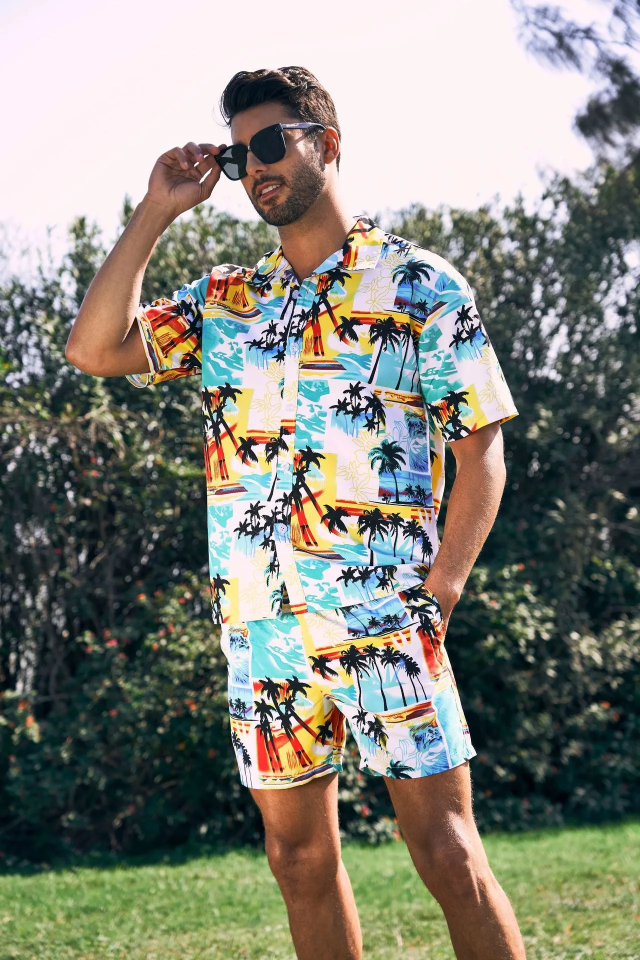 Men's Shirt Short 2-Piece Hawaiian Loose Tropical Print Casual Sets | ST05