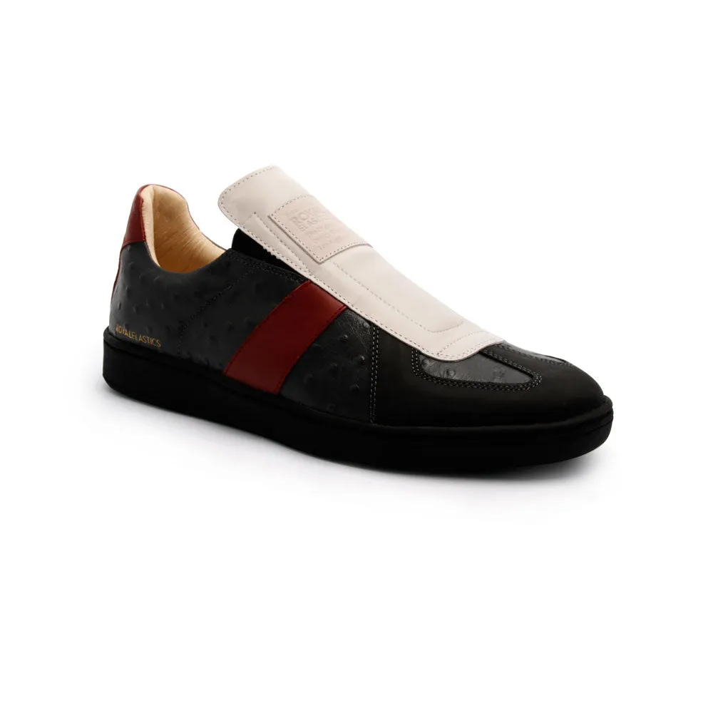 Men's Smooth Black Red Leather Low Tops 01584-819