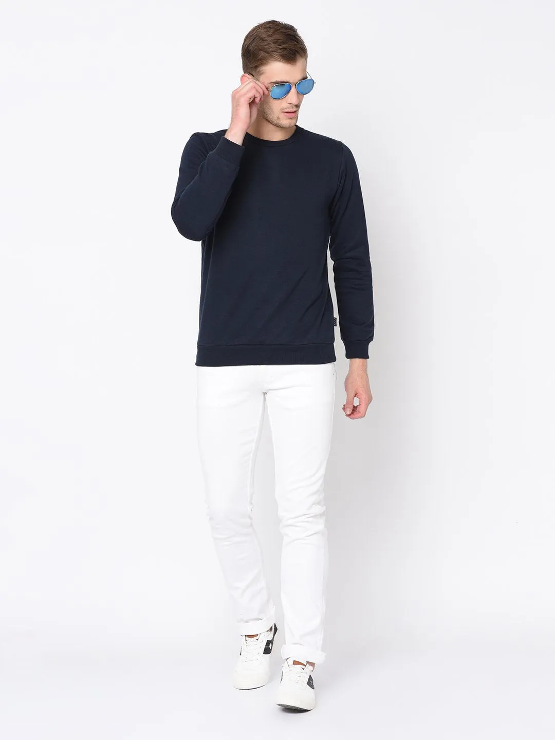 Navy Round Neck Sweatshirt For Men