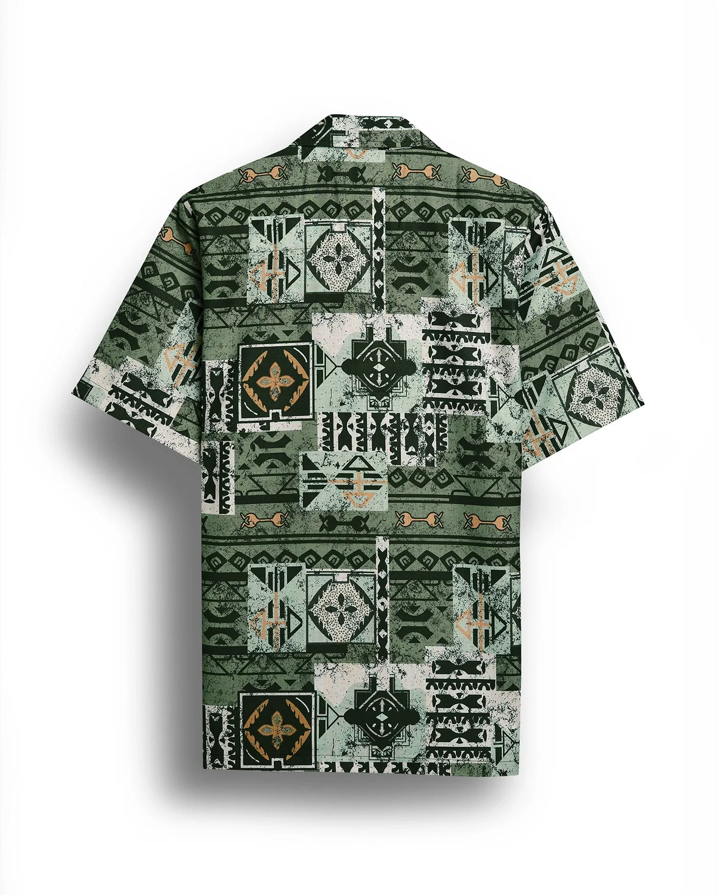 Olive geometric design half sleeve shirt for men