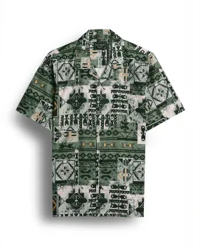 Olive geometric design half sleeve shirt for men