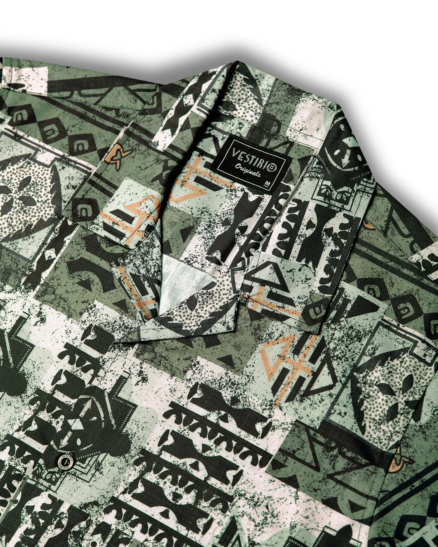 Olive geometric design half sleeve shirt for men