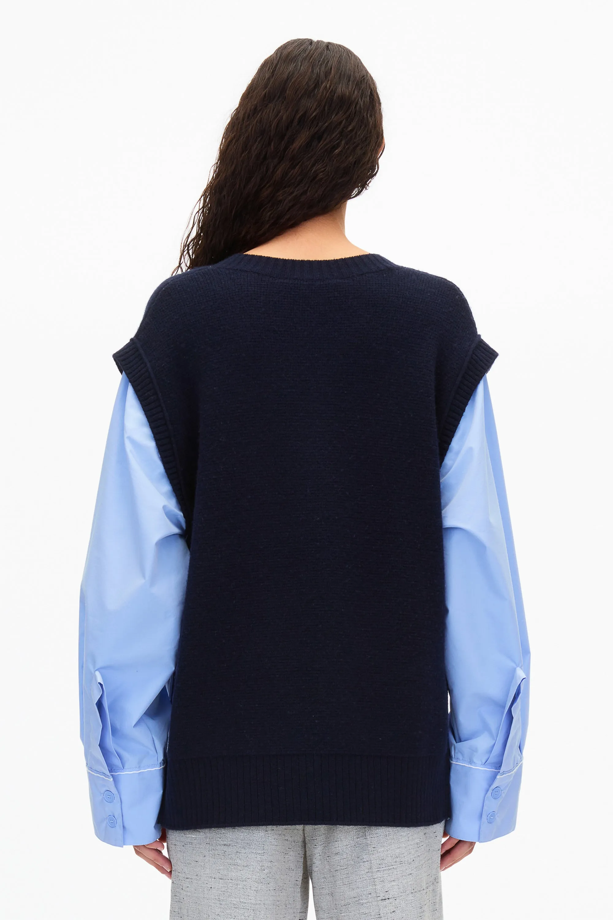 Oversized Knit Vest with Poplin Sleeves