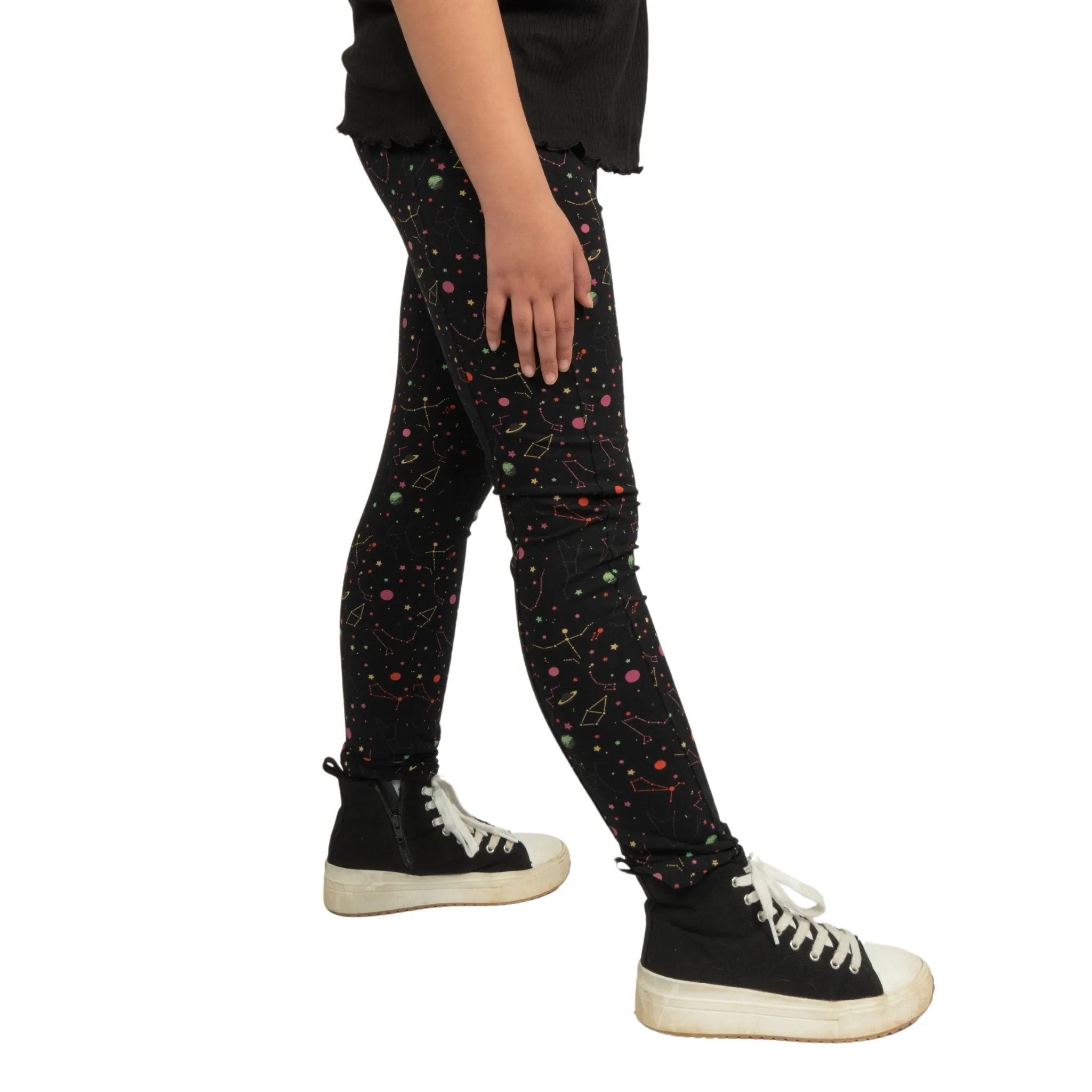 Rainbow Constellations Glow-in-the-Dark Kids Leggings with Pockets