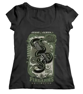 SKELLY SNAKE SCOOP-NECK T-SHIRT LADIES - BLACK