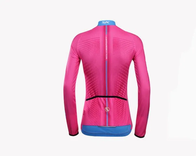 Solid Pink Women Long Sleeve Cycling Jersey