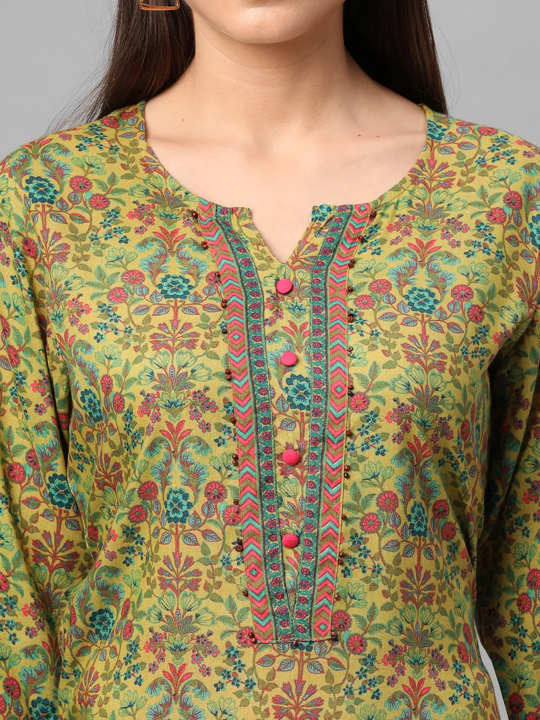 Teal Printed Kurta With Trouser