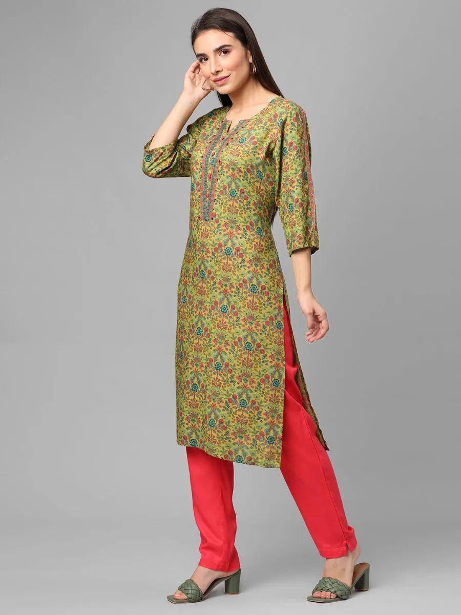 Teal Printed Kurta With Trouser