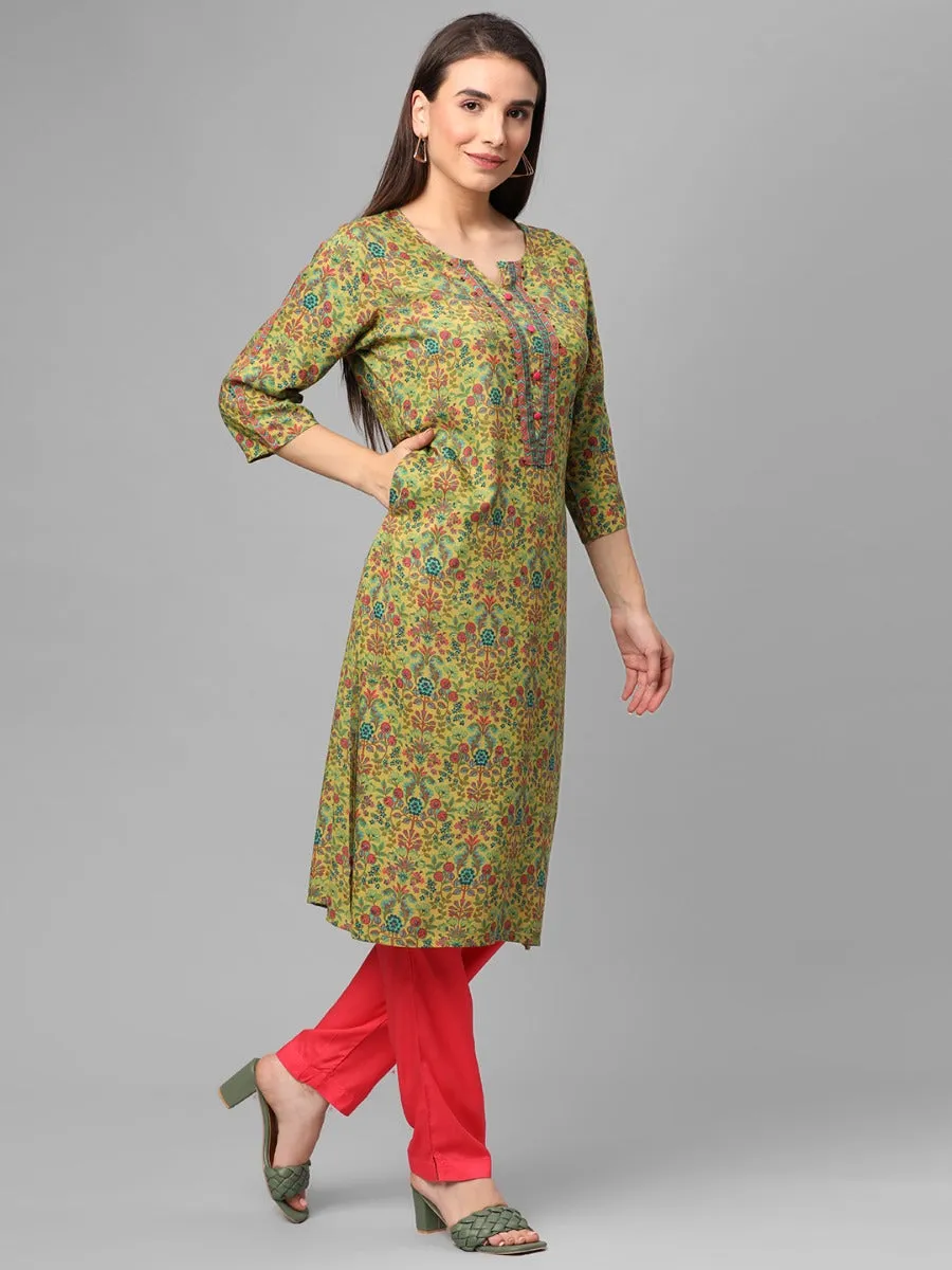 Teal Printed Kurta With Trouser