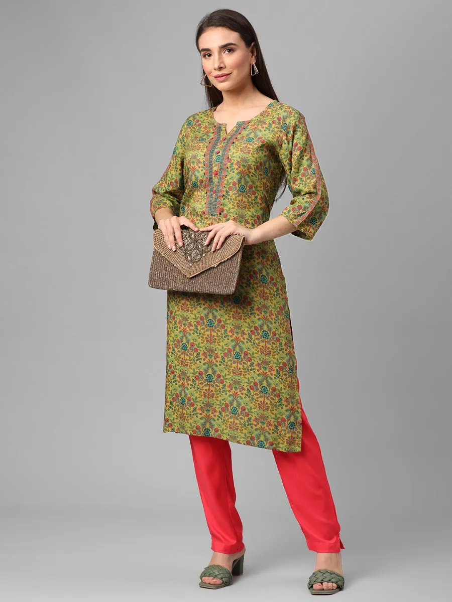 Teal Printed Kurta With Trouser