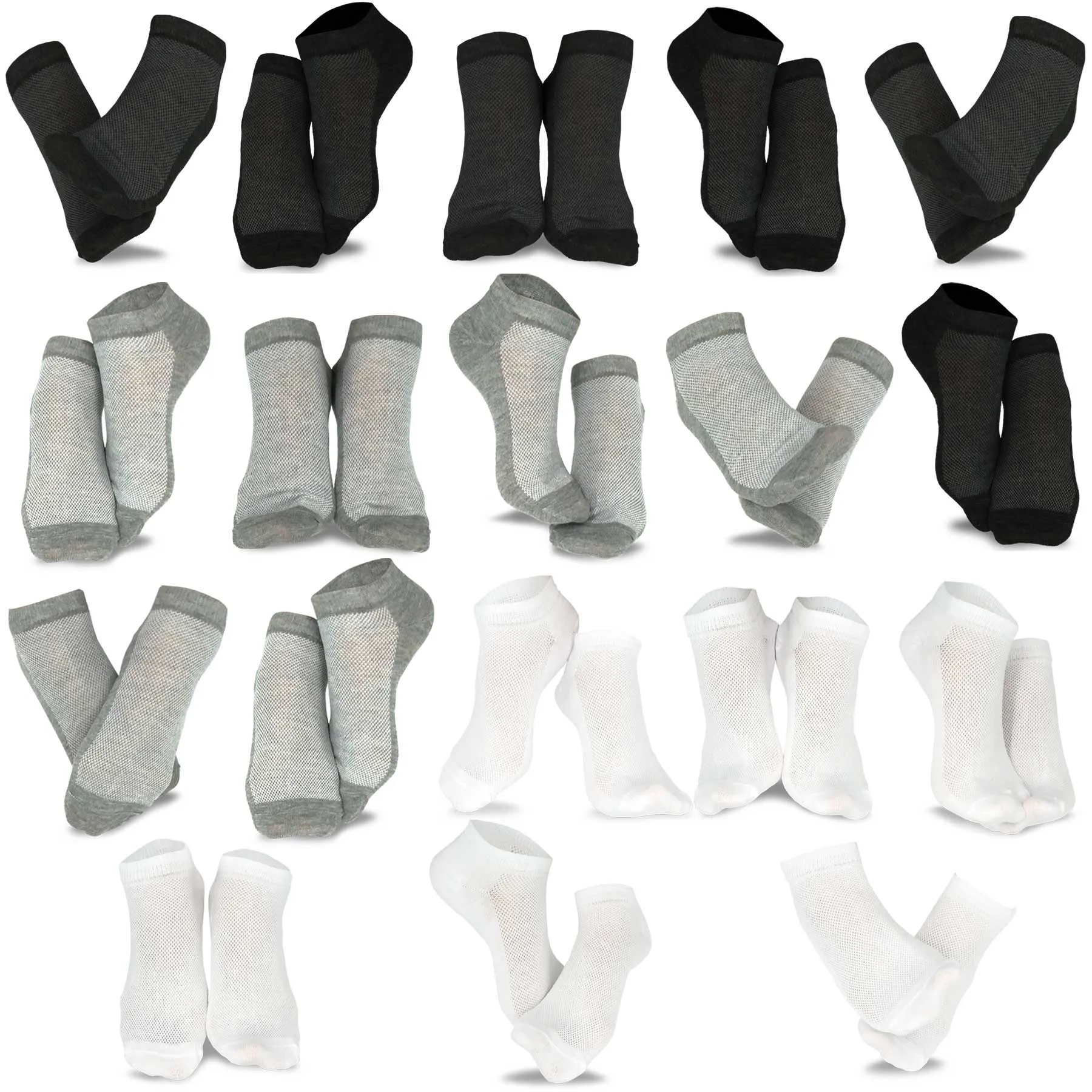 TeeHee Socks Men's Casual Polyester No Show Black, Grey, White 18-Pack (10051)