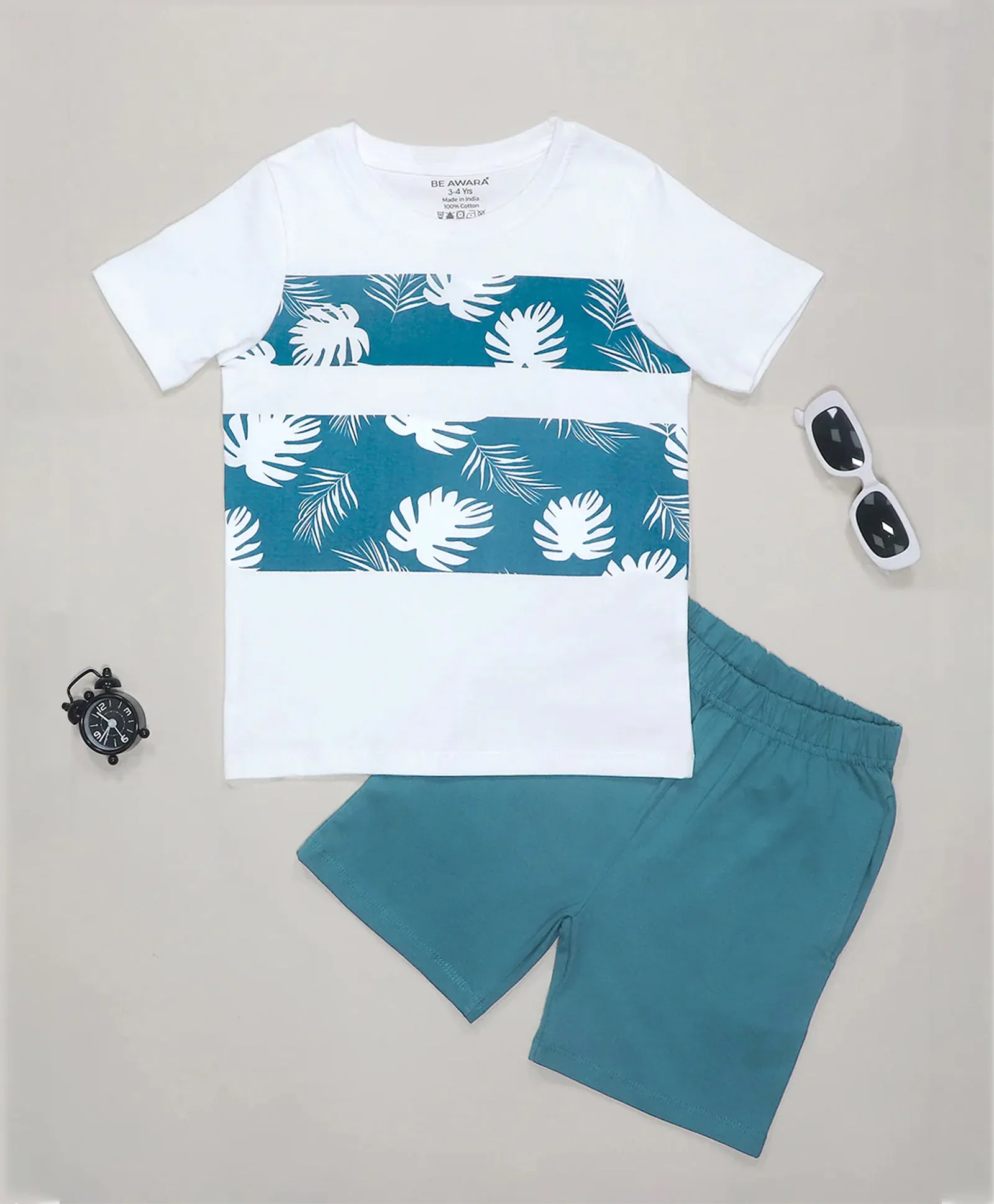 Tropical Print Half Sleeves T-Shirt & Shorts Set