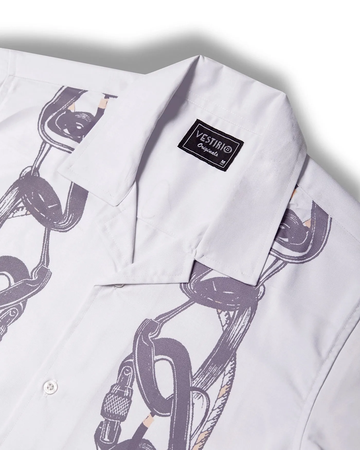 White chain printed camp collar shirt for men