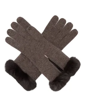 Women's Fur Trim Cashmere Gloves Biscotti Brown