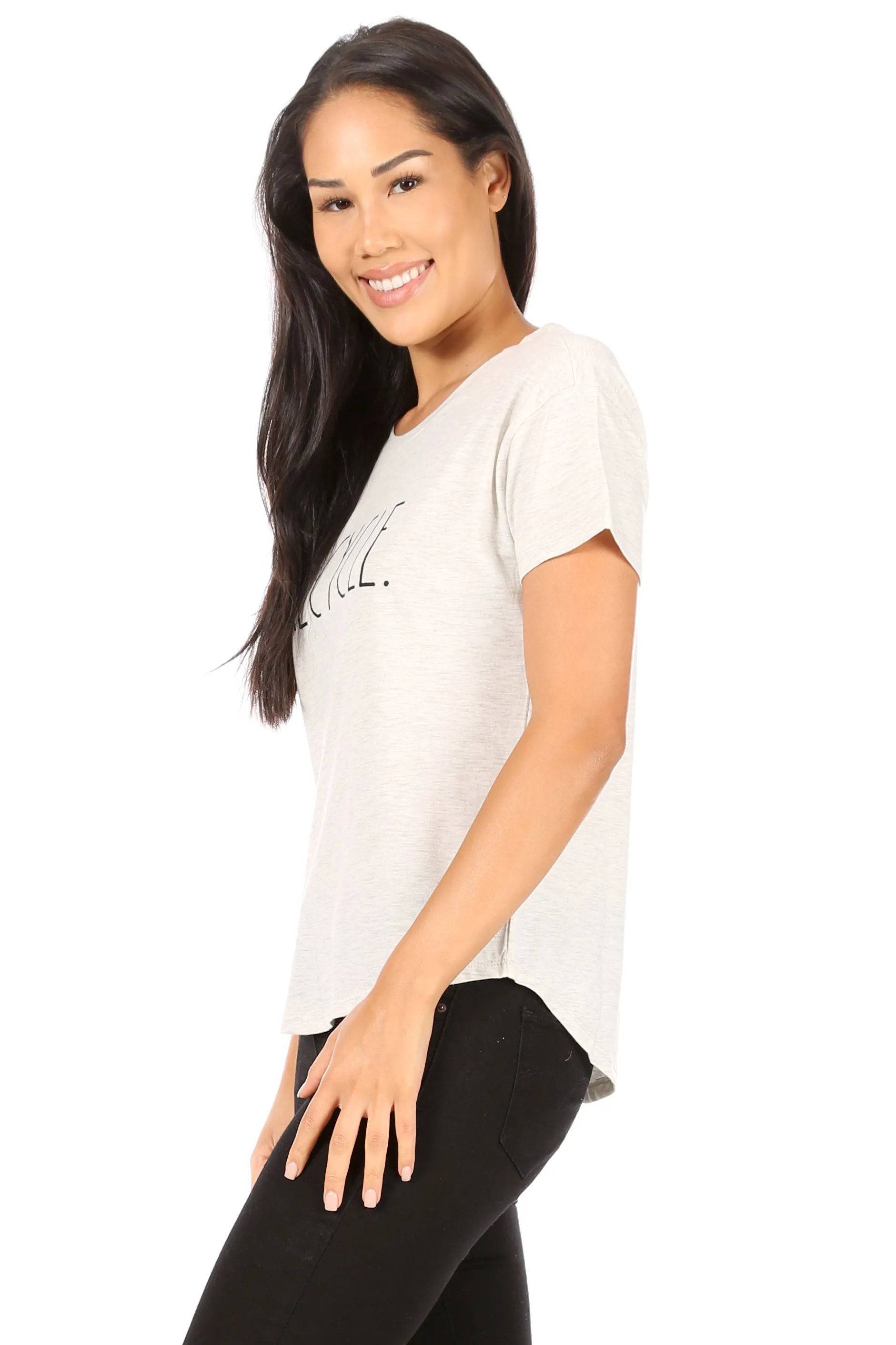 Women's "RECYCLE" Short Sleeve Shirttail Hem T-Shirt