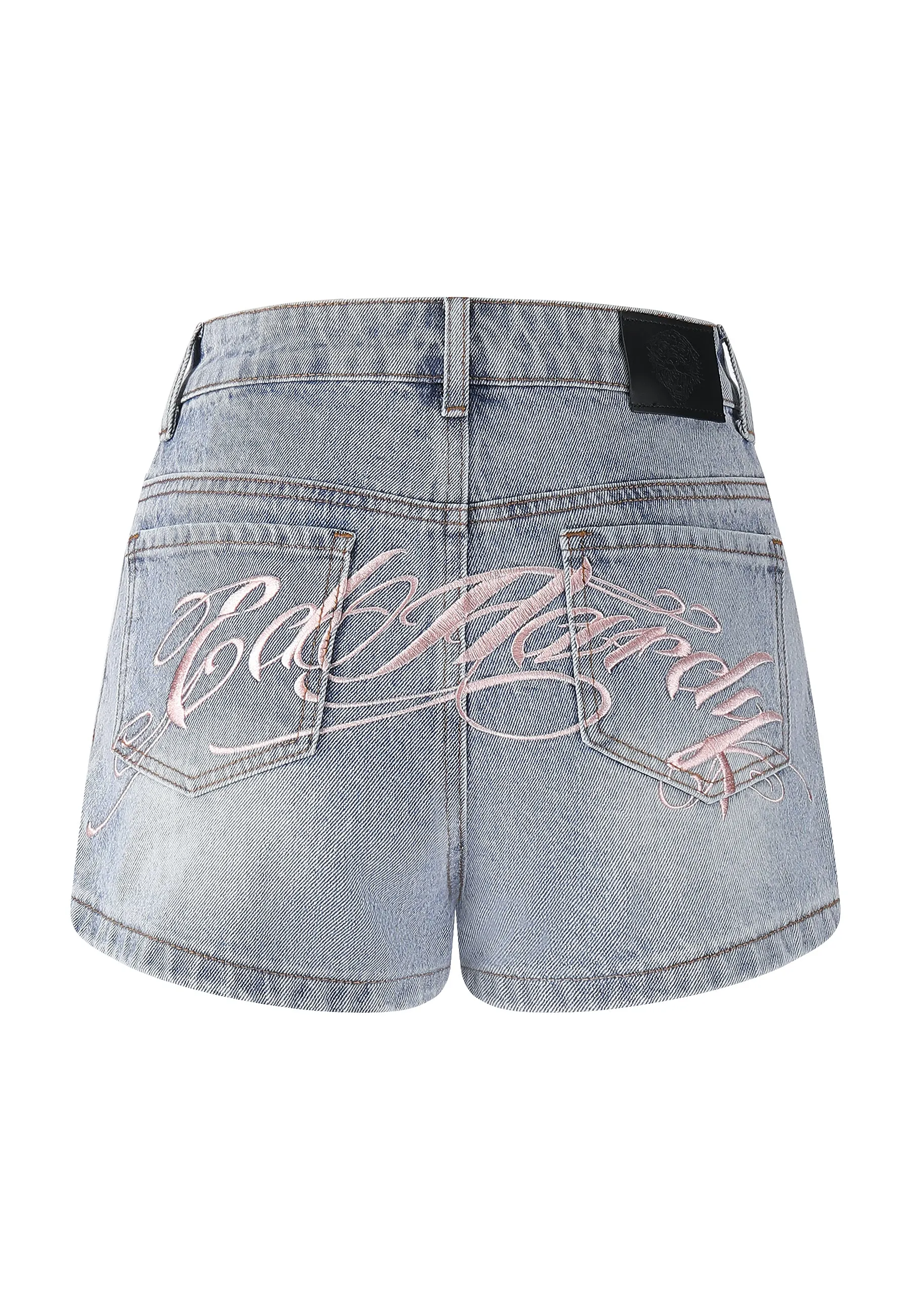 Womens Triple Heart Denim Jorts Shorts - Blue