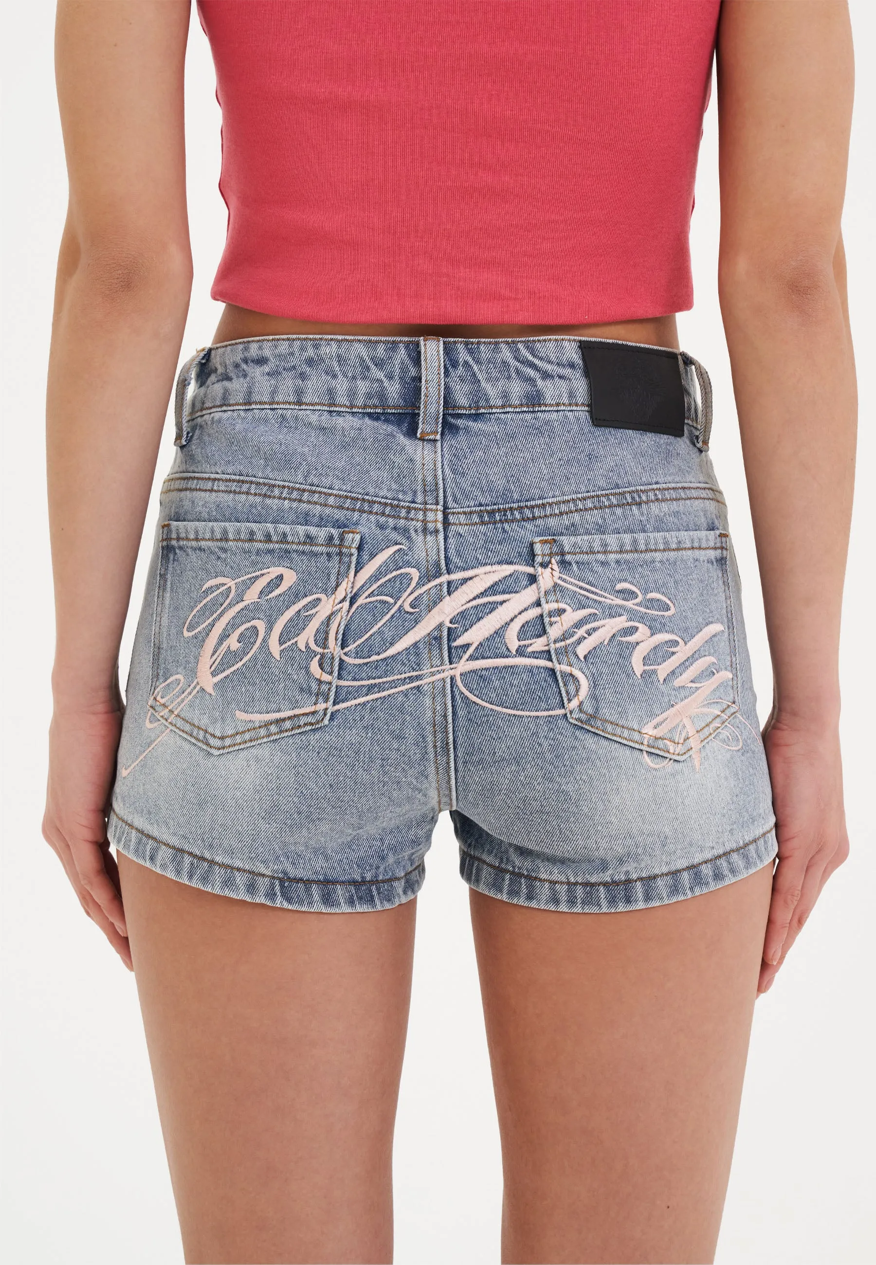 Womens Triple Heart Denim Jorts Shorts - Blue