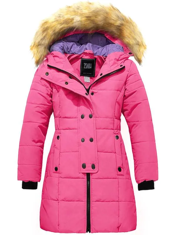 ZSHOW Girls' Long Winter Coat Parka Water Resistant Warm Puffer Jacket